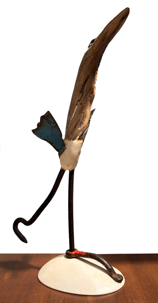 sculpture oiseaux ailes métal bleus